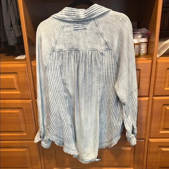 We The Free Blue Striped Button Down Shirt - Picture 4 of 4